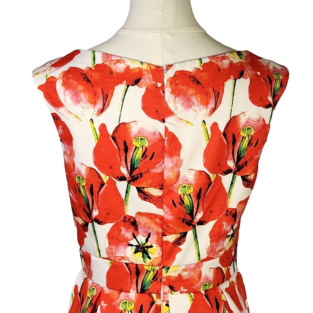 Rue de la Paix Boutique Poppy Floral Pleated A-Line Midi Dress Women's 8 Retro - Picture 5 of 11